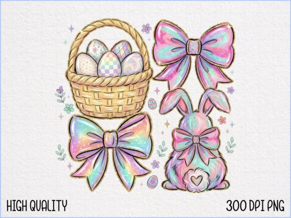 Download Easter Basket Eggs and Rainbow Bows PNG - Premium Bundle